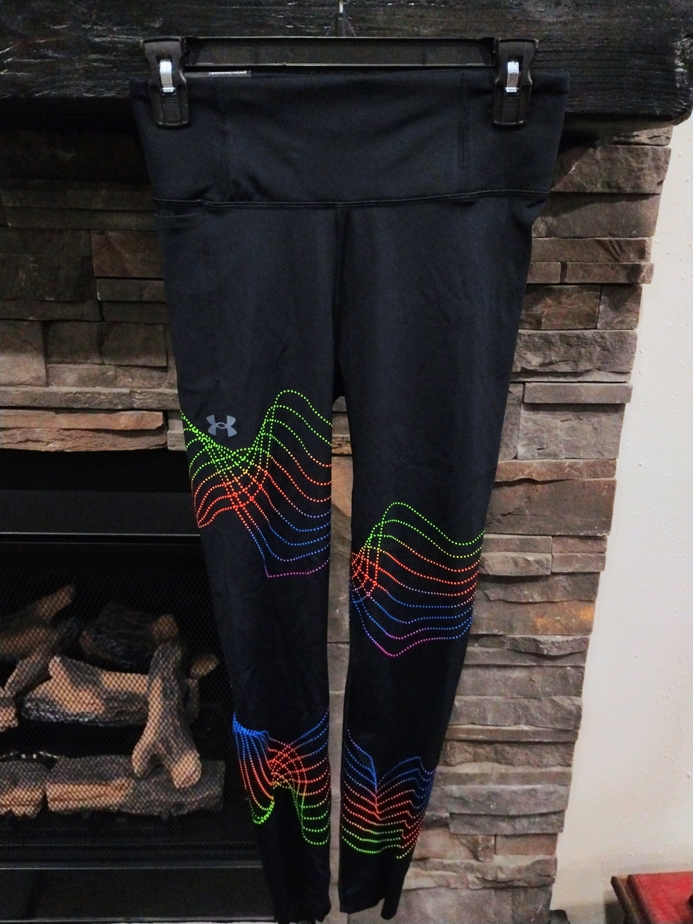 Under Armour Women's Black Leggings with Neon Wave Accents Size S